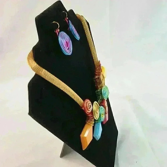 Handmade adjustable necklace and earring set in art wire Multicolor - Picture 3 of 12